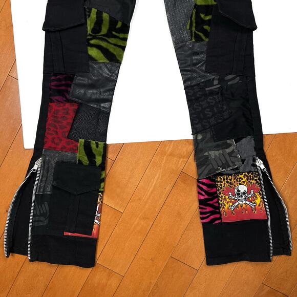 Rare Y2K Serious Los Angeles Patchwork Pants LA Clothing Black Jeans Goth Punk - Picture 7 of 16
